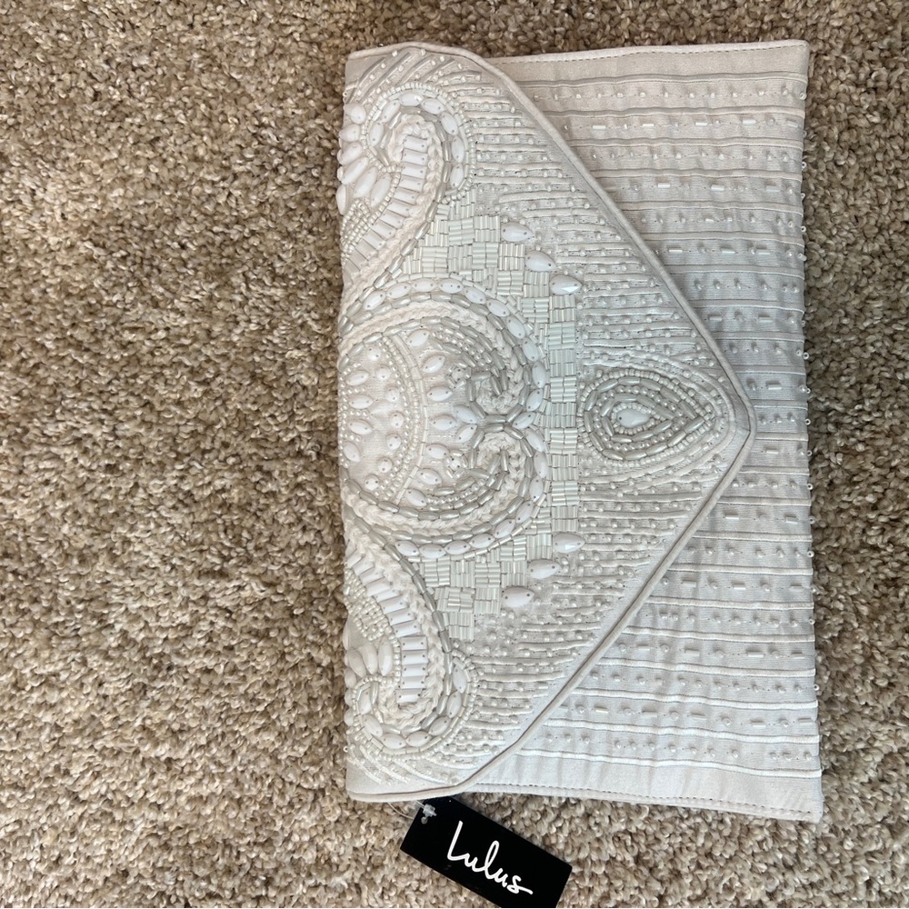 Lulus white beaded clutch